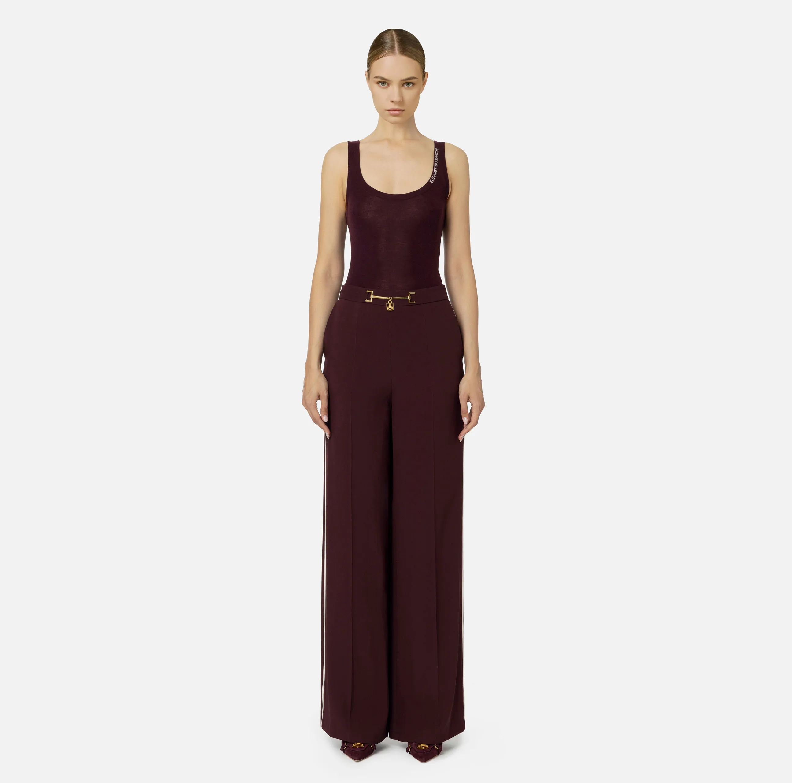 Top in lana merino con logo jacquard