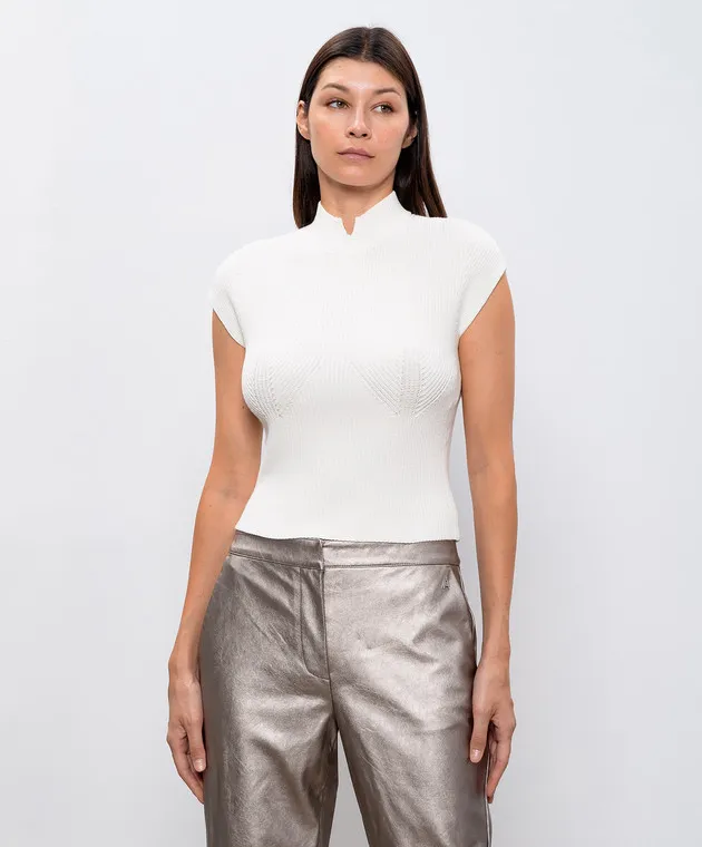 Twinset Top bianco con logo T ovale metallico 242TP3110