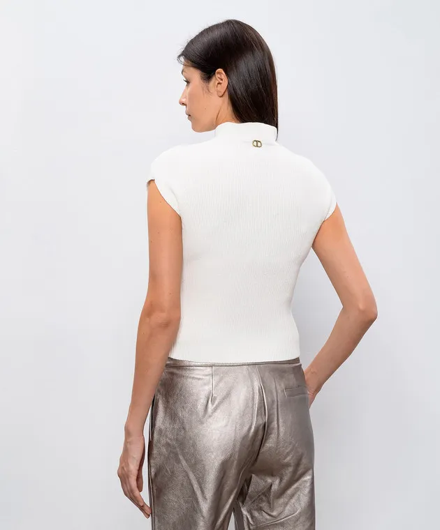 Twinset Top bianco con logo T ovale metallico 242TP3110