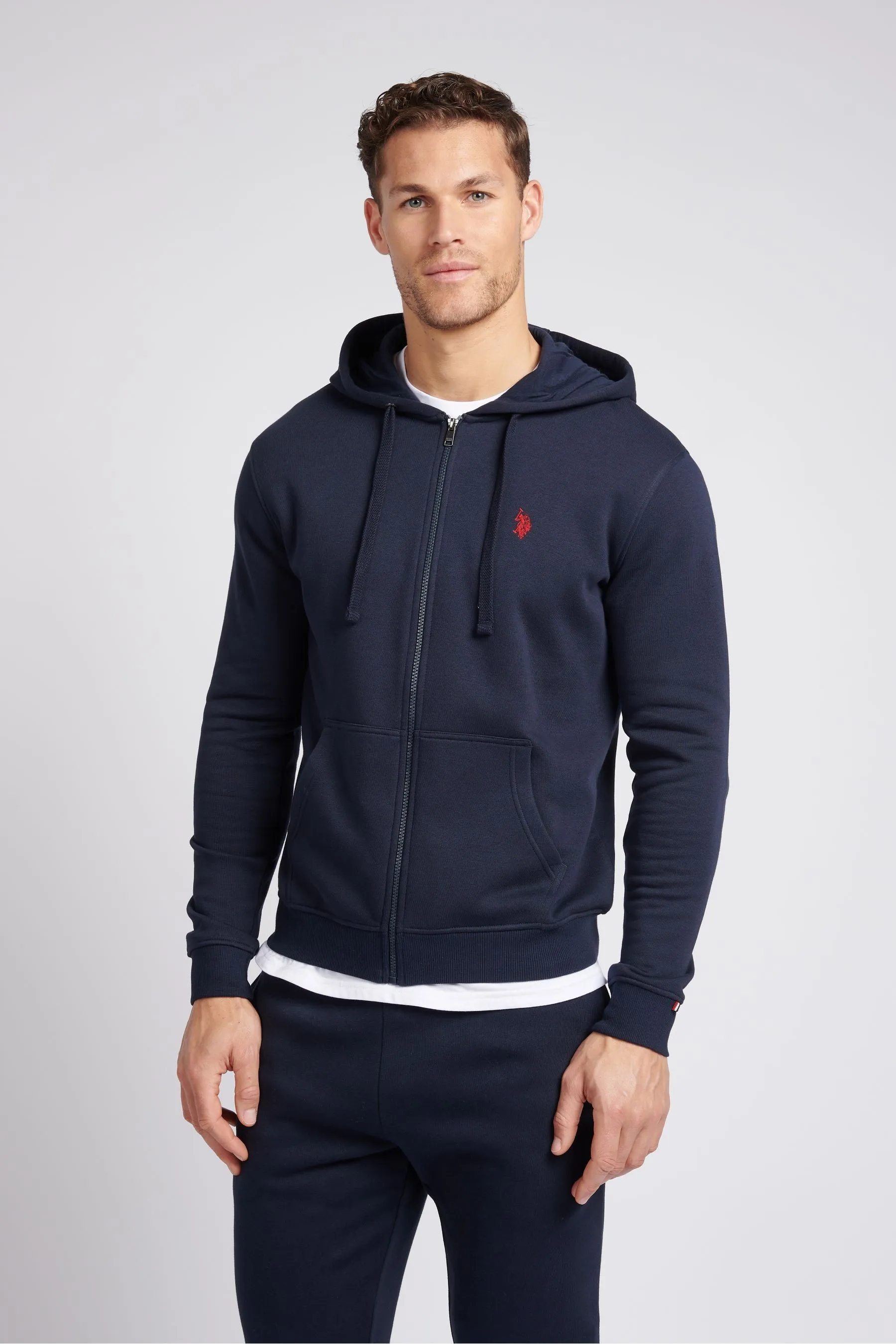 U.S. Polo Assn. Uomo - Felpa con cappuccio, zip e doppio cavaliere vestibilità classica