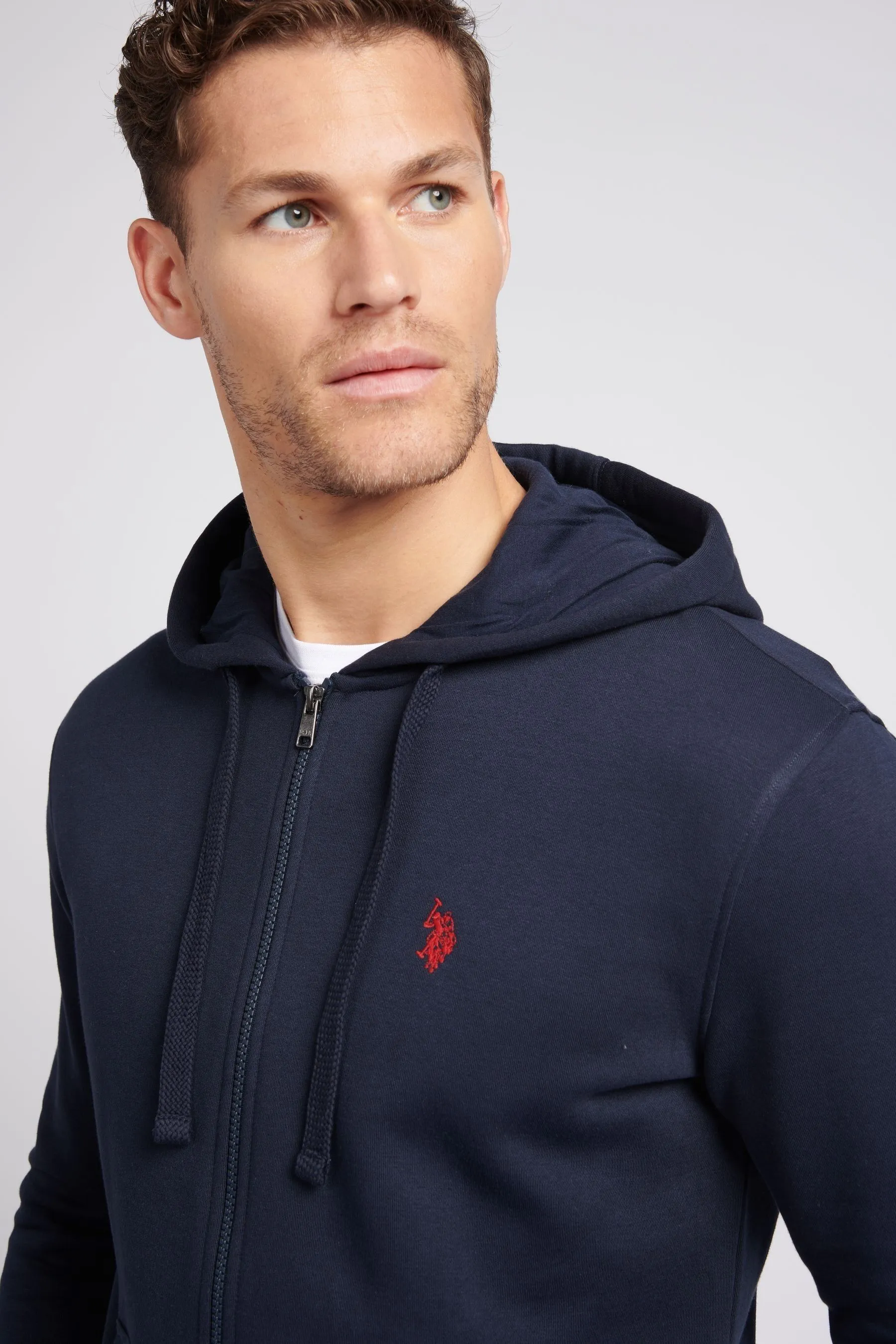 U.S. Polo Assn. Uomo - Felpa con cappuccio, zip e doppio cavaliere vestibilità classica