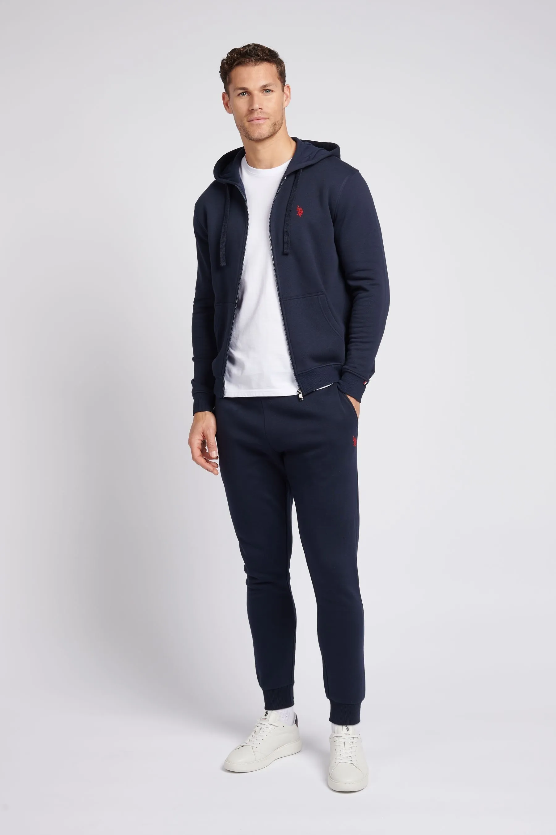 U.S. Polo Assn. Uomo - Felpa con cappuccio, zip e doppio cavaliere vestibilità classica