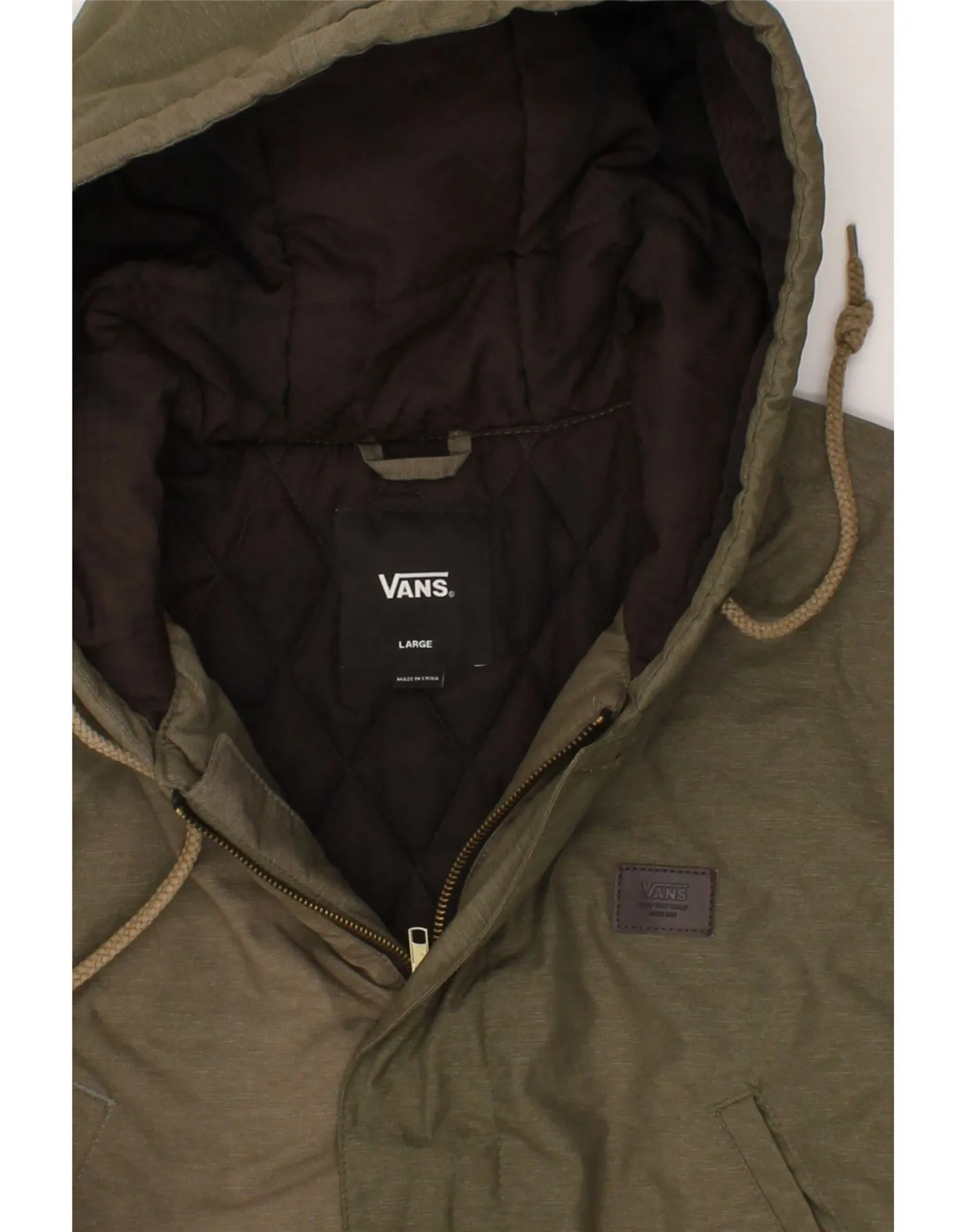 VANS Mens Hooded Parka Jacket UK 40 Large Khaki Polyester