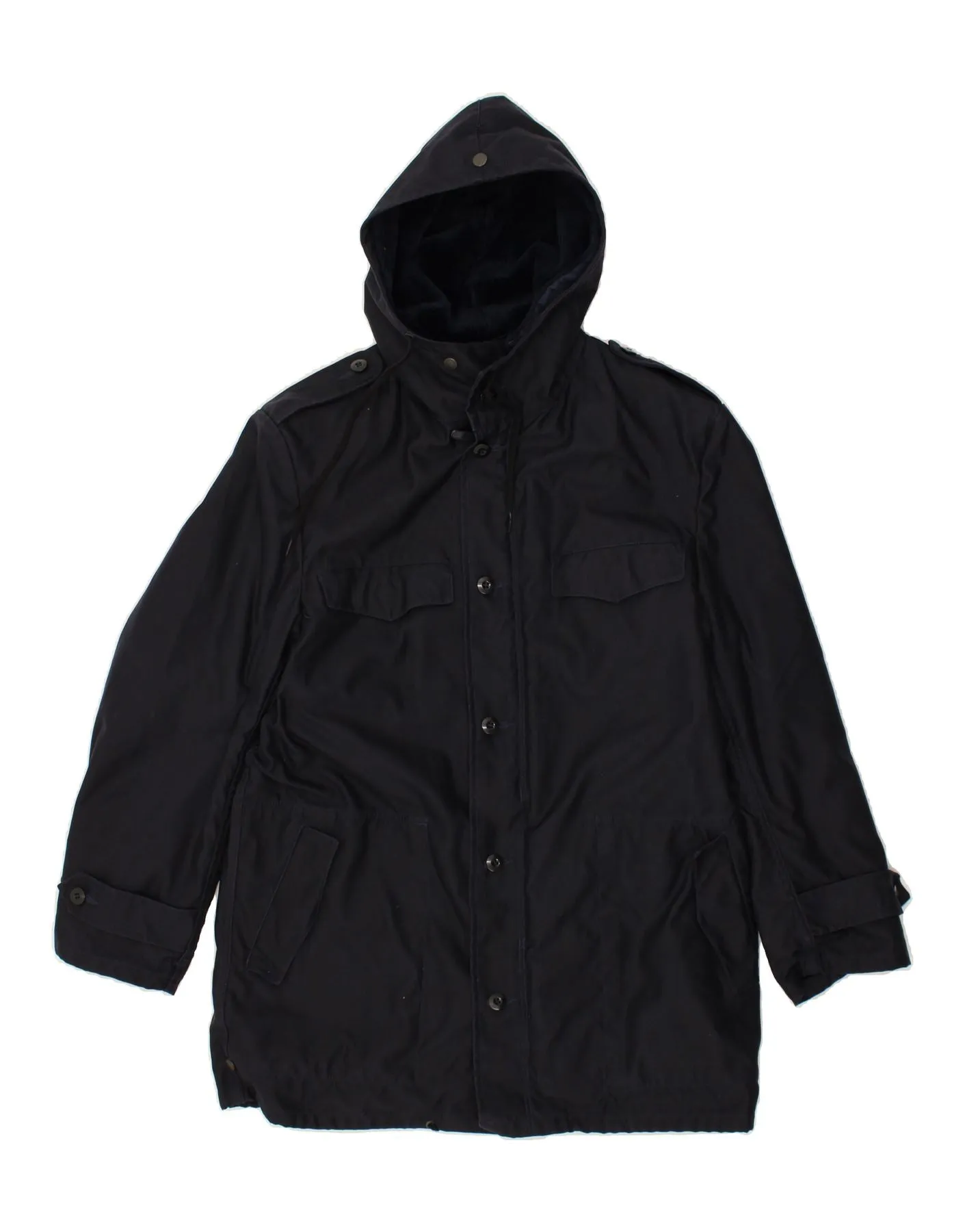 VINTAGE Mens Hooded Parka Jacket IT 50 Large Navy Blue