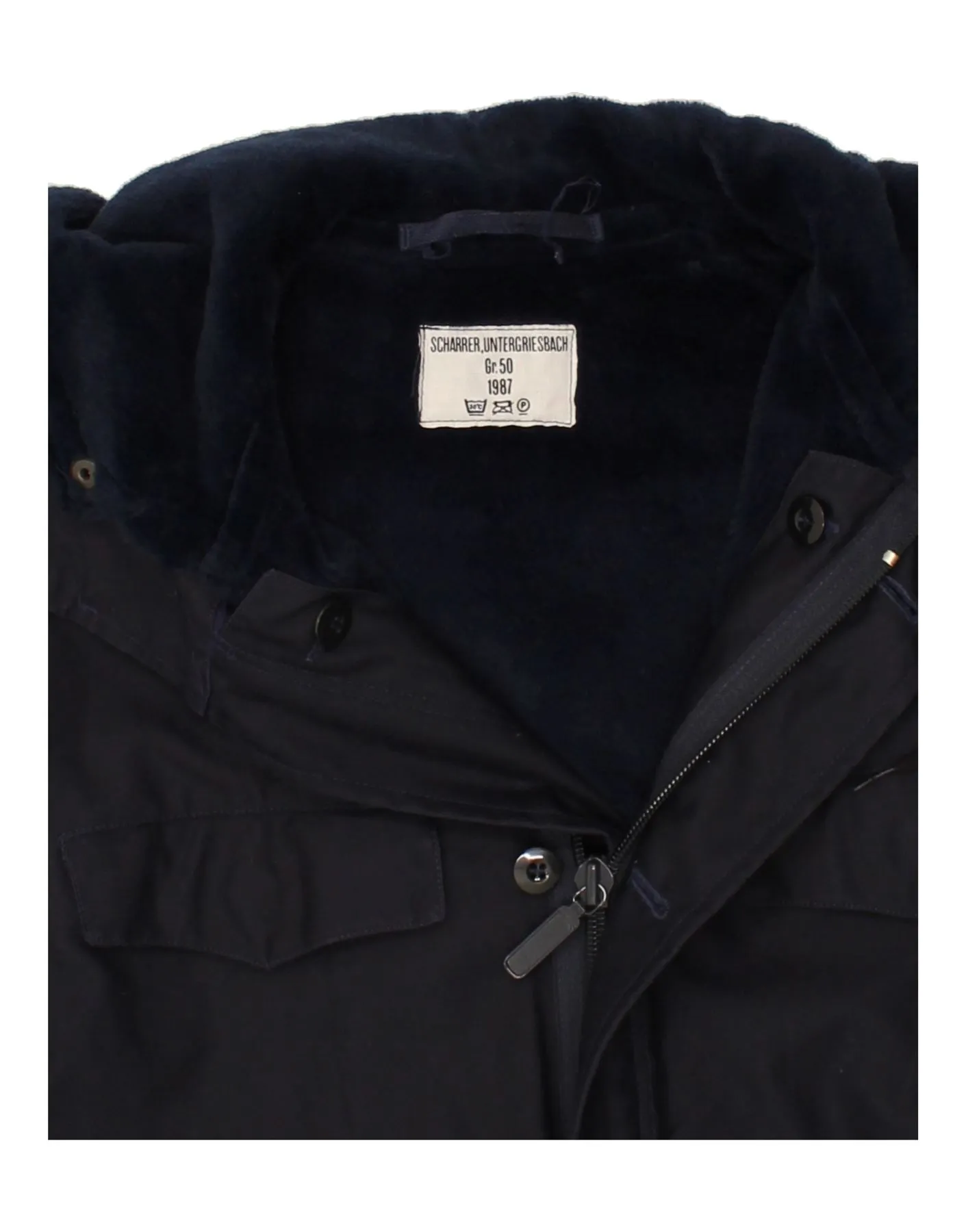 VINTAGE Mens Hooded Parka Jacket IT 50 Large Navy Blue
