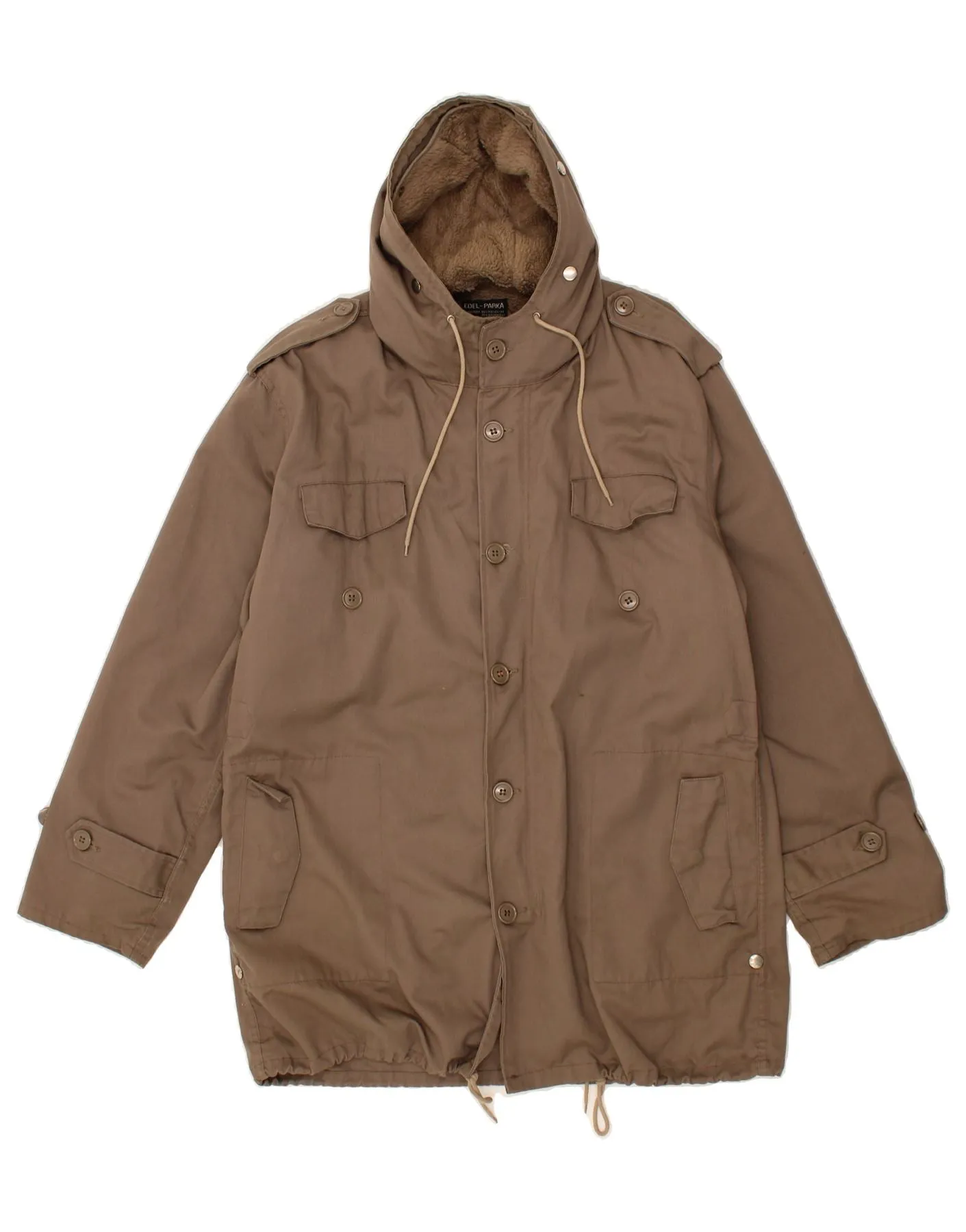 VINTAGE Mens Hooded Parka Jacket IT 52 XL Brown Polyester