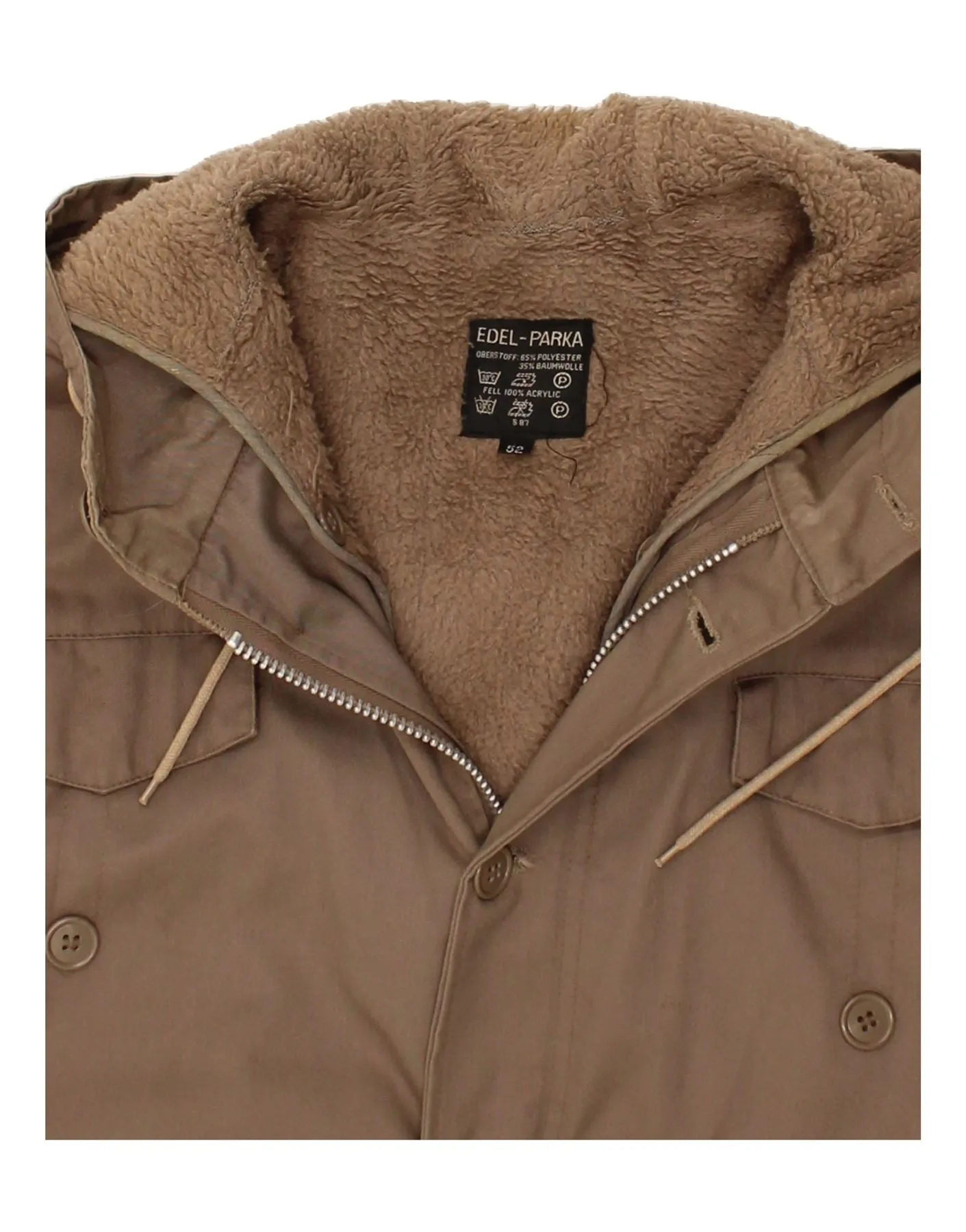 VINTAGE Mens Hooded Parka Jacket IT 52 XL Brown Polyester