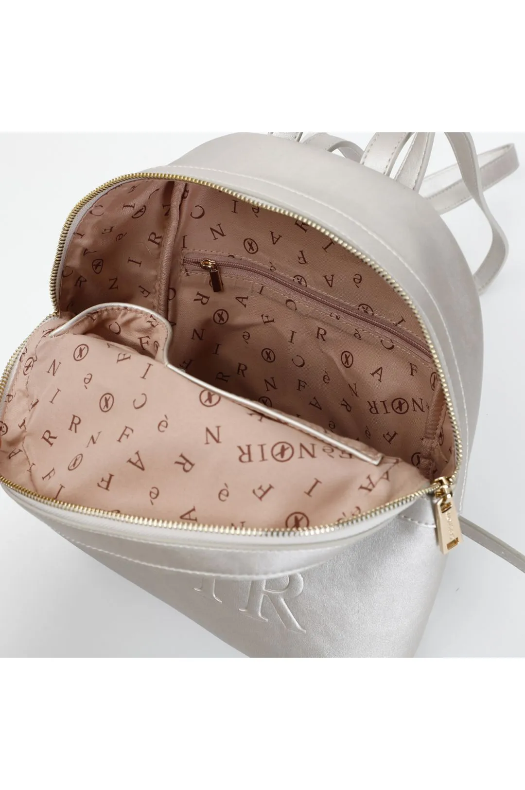 zaino con chiusura zip in testa e logo cafènoir platino