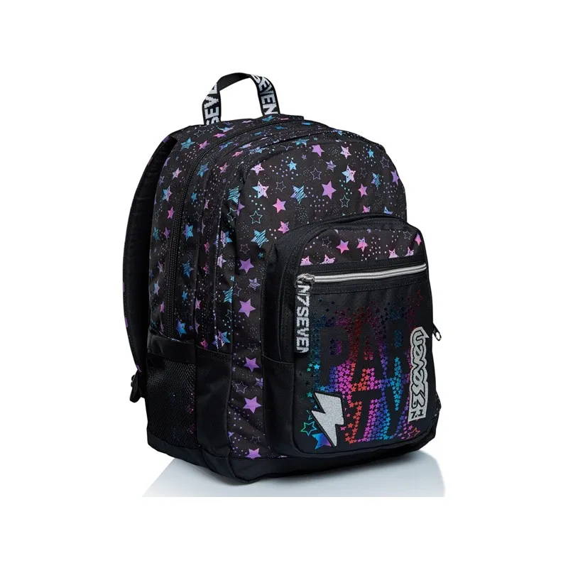 ZAINO ORGANIZZATO SEVEN FREETHINK DANCE PARTY JET BLACK 43X31X21CM 2 ZIP 2 TASCHE C/ZIP GARANZ.4 ANNI SEVEN ITALY